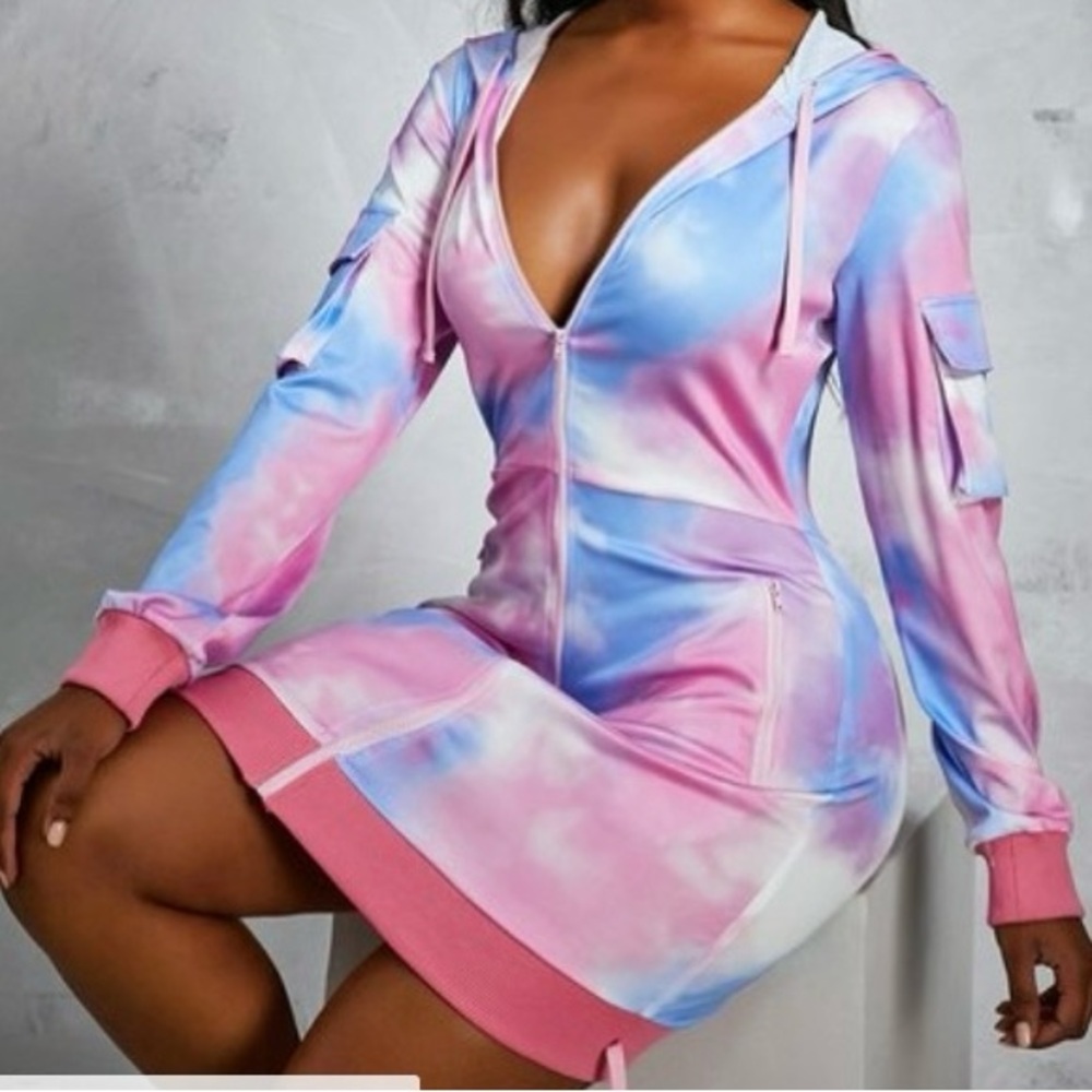 Hooded Collar Tie-dye Pocket Design